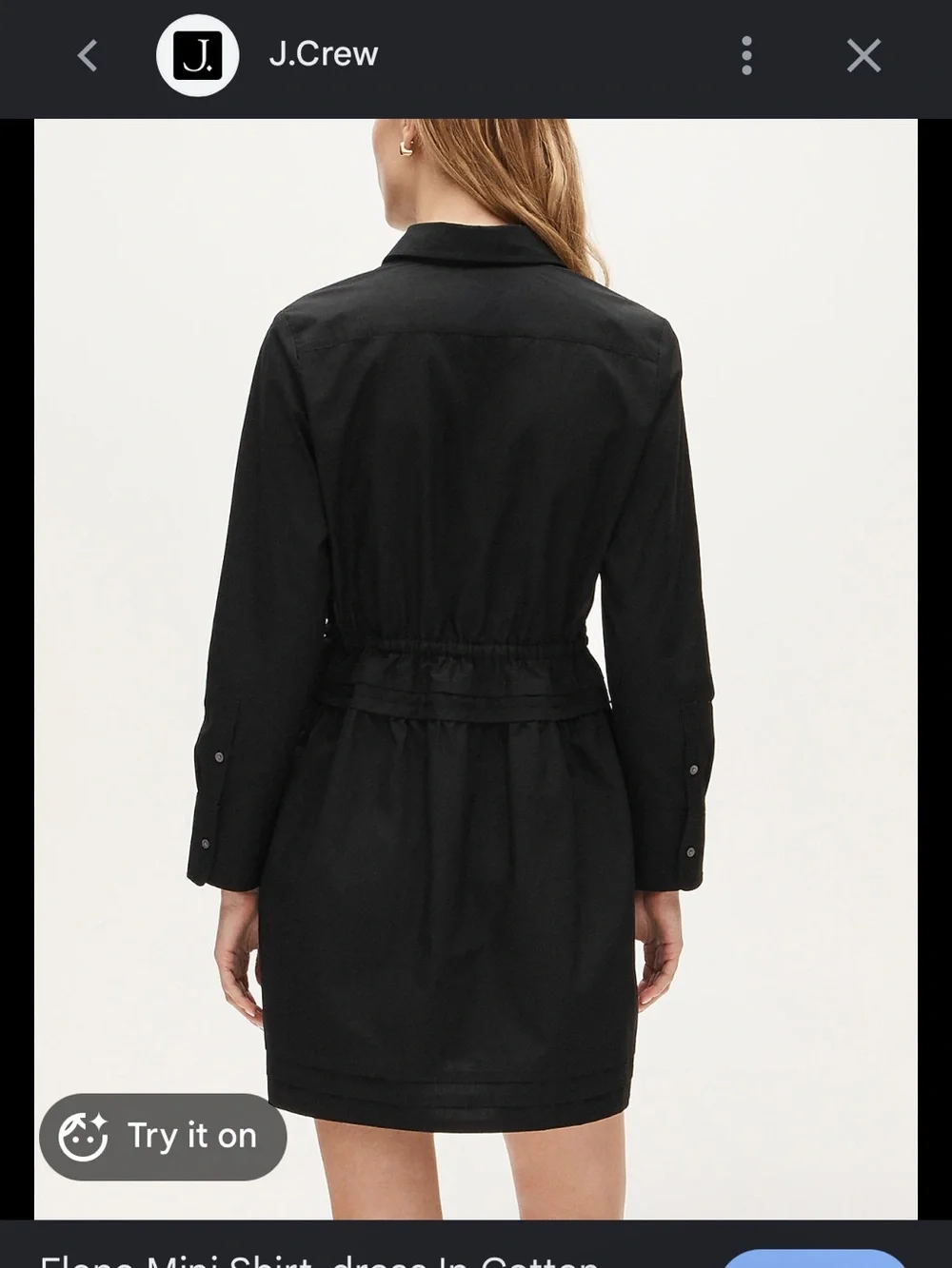 J. Crew Black Cotton Poplin Mini Trench-Style Shirt Dress